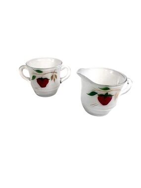 Strawberry Design Frosted Creamer & Sugar Glass Cups by Bartlett Collins